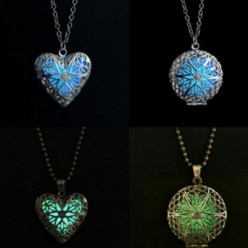 Glow in the Dark Glow Jewelry Glow Heart Round Locket Glowing Pendant Necklace Chain Necklace 2015 Fashion