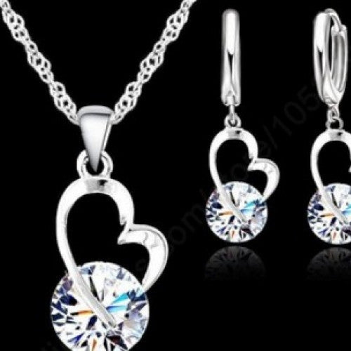 Jewelry Set 925 Sterling Silver CZ Necklace+ Dangle/Hoop Earrings Jewelry Sets - New Jewelry Shinning CZ